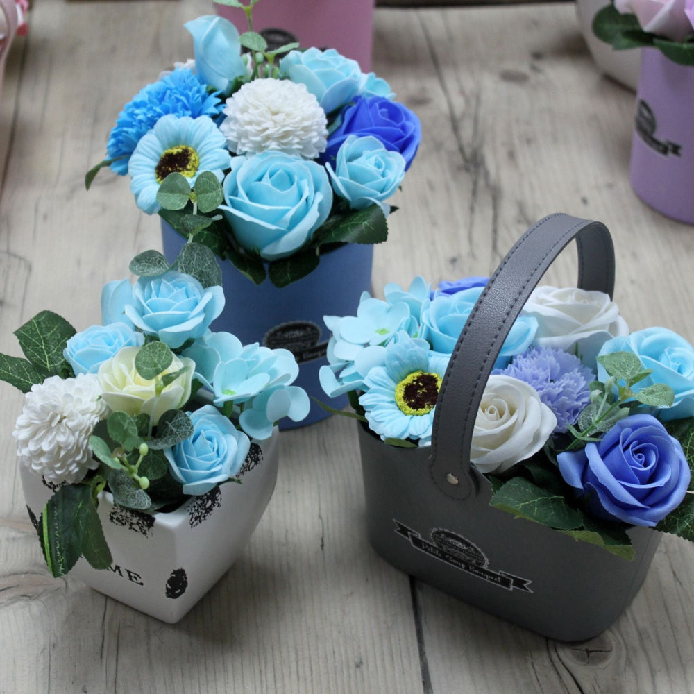 Soothing Blues Soap Flower Bouquet Petite Basket