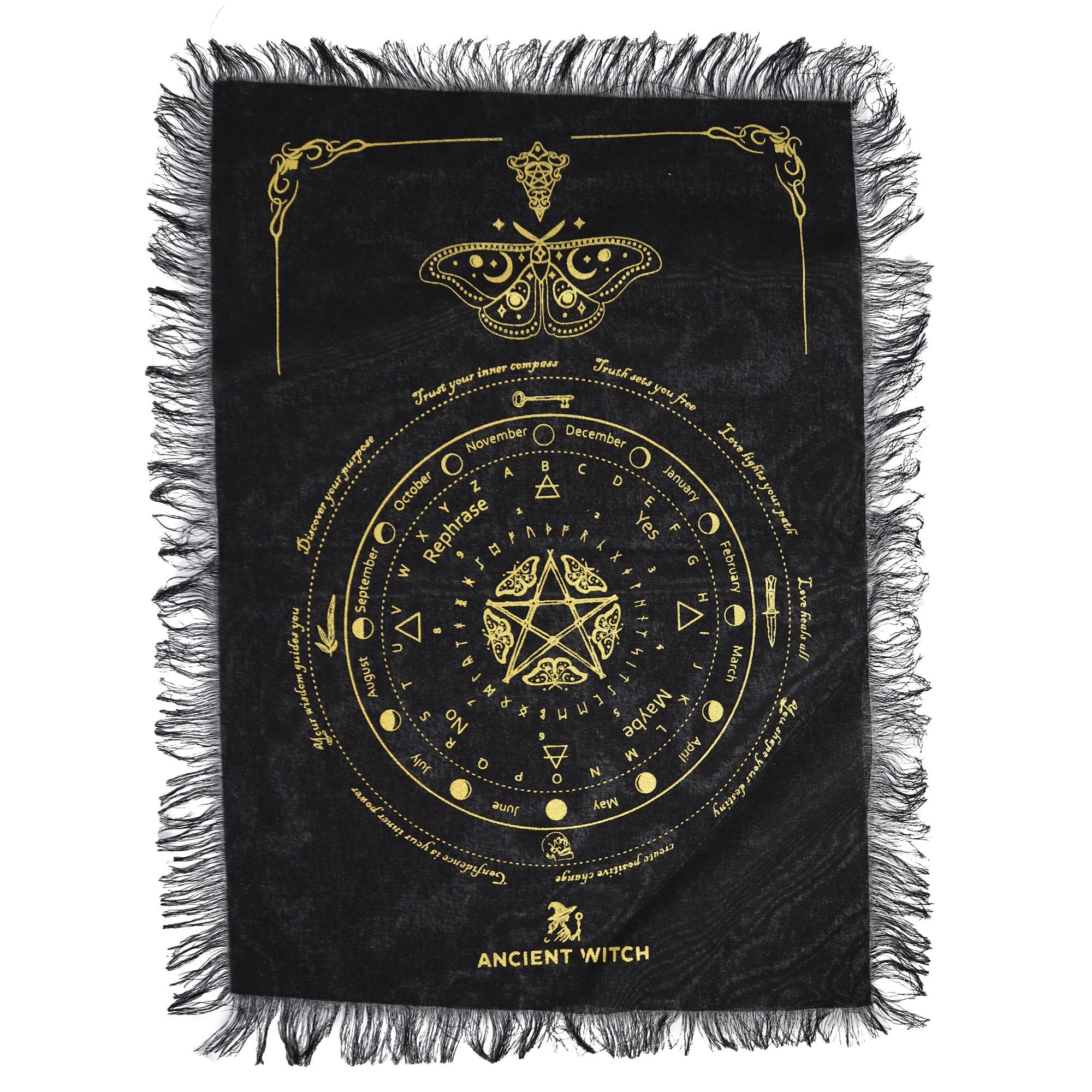 Mystic Moth Pendulum Divination Cloth | Black & Gold | Ancient Witch