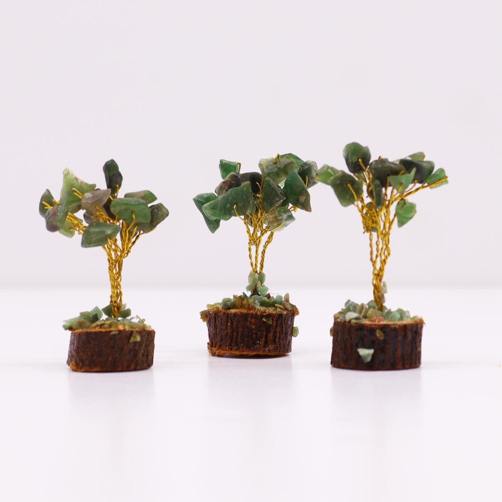 Green Aventurine (15 stone) Mini Gemstone Tree On Wood Base