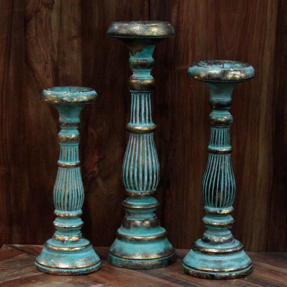 Turquoise Gold Candle Stand Large