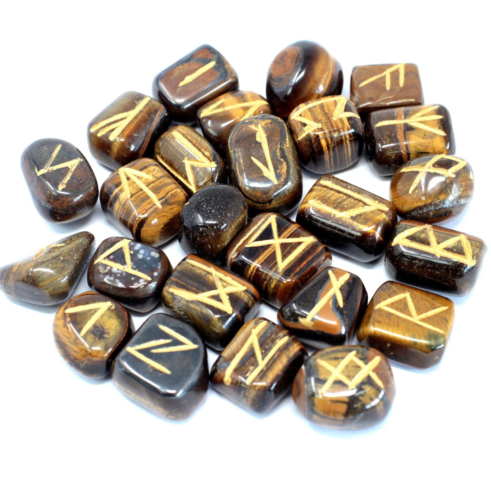 Tiger Eye Runes Stone Set in Pouch