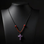Amethyst Cross Cord Necklace Gemstone Pendant
