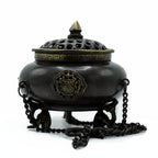 Four Symbol Hanging Pot - Large Brass Tibetan Incense Burner
