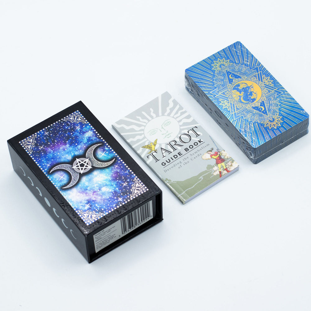 Moon Face Blue Foil Tarot Card Set with booklet
