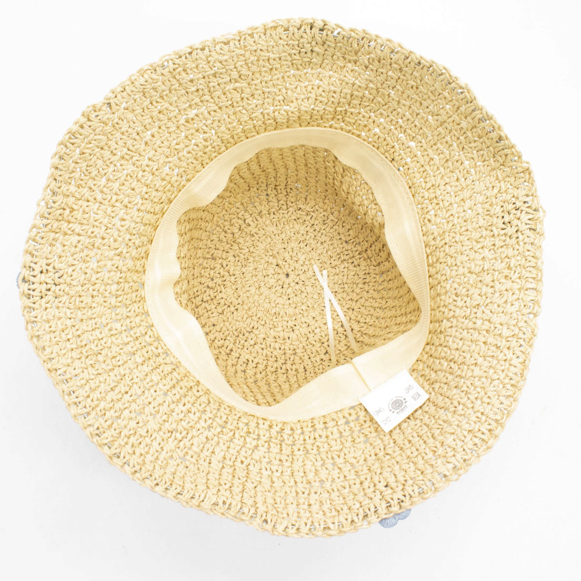 Nomad Sari Beige & Blue Flowers Floppy Straw Sun Hat