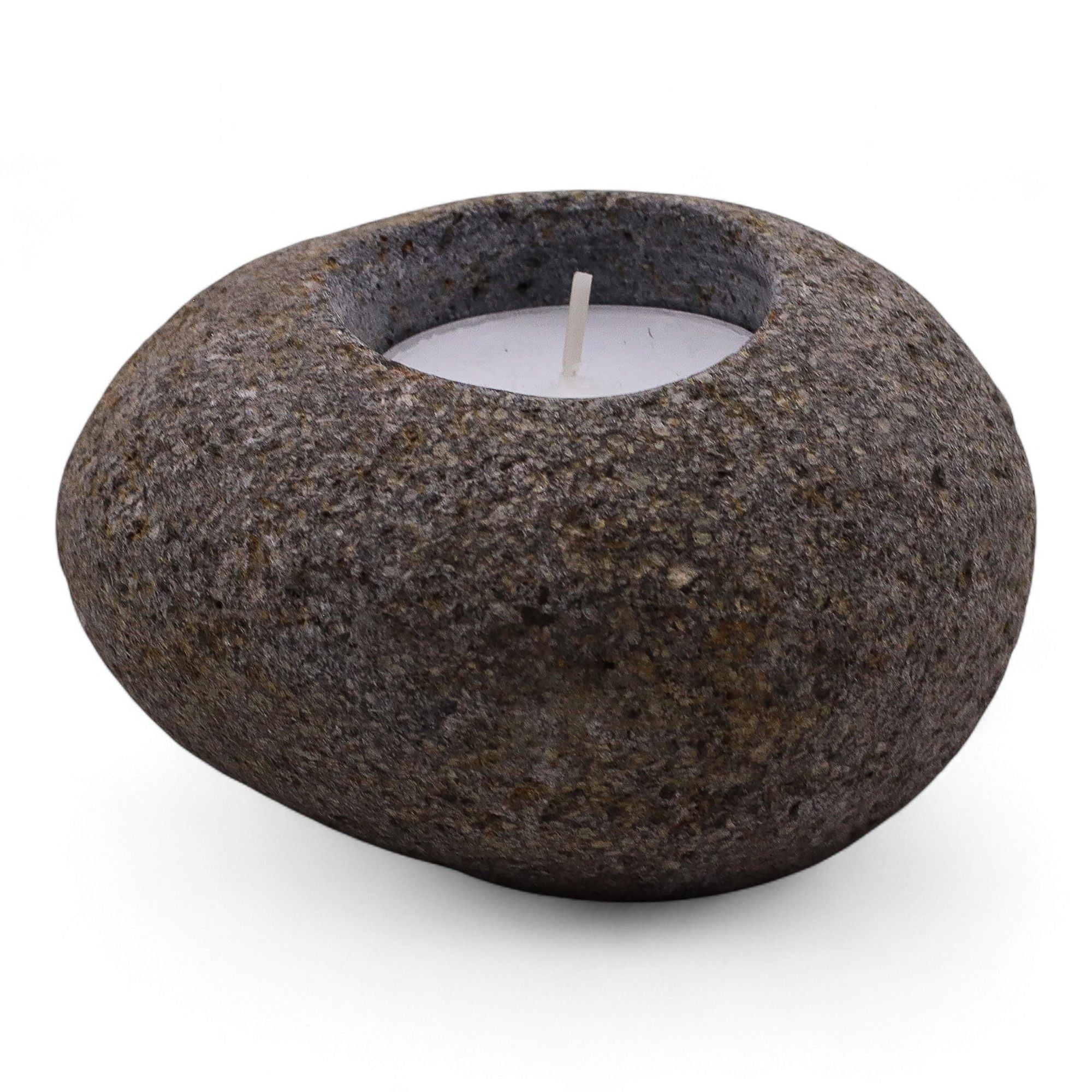Single Nightlight Natural Riverstone Candle Holder