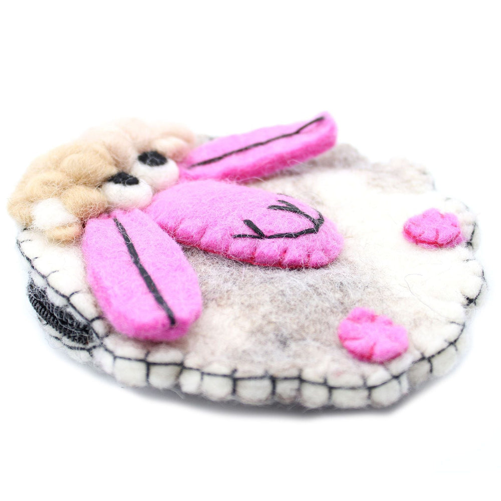 Happy Sheep Felt Zipper Pouch | Handmade Wool Pouch from Nepal