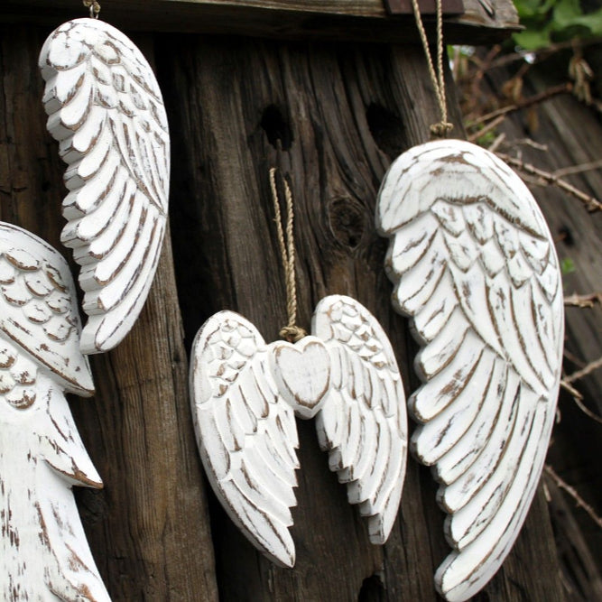 Hand Crafted Small Double Angel Wing & Heart - 15cm