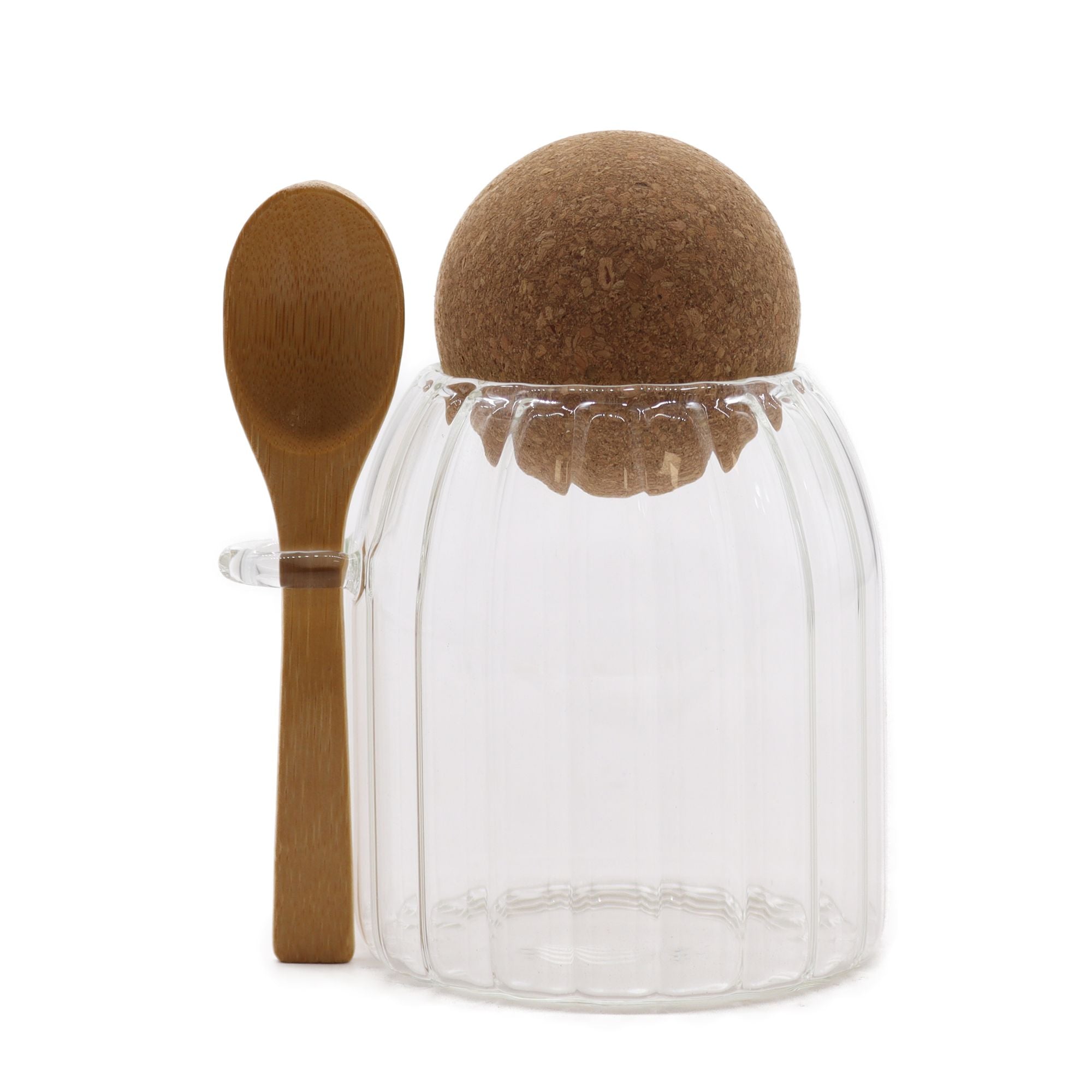 Ribbed Cottage Bamboo Glass Jar & Spoon 10cm