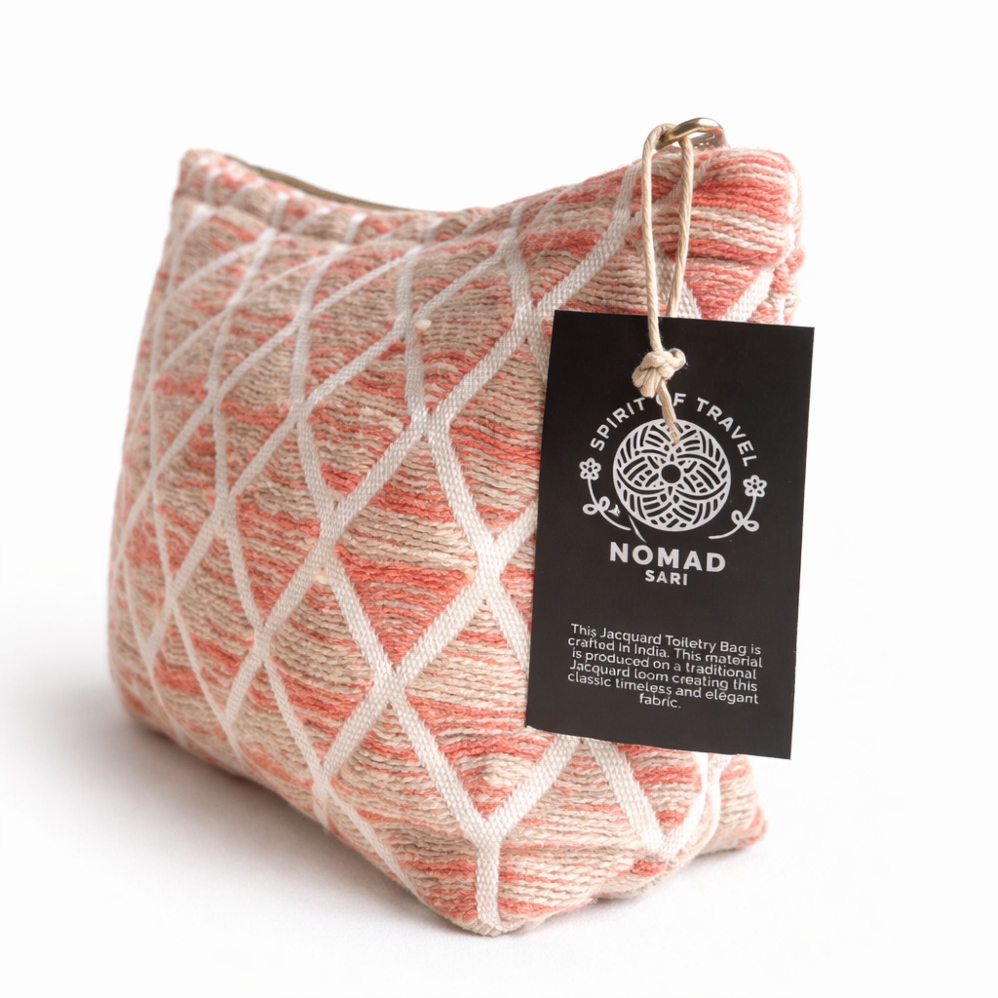 Rose Lattice Jacquard Toiletry Bag | Handmade Indian Cotton