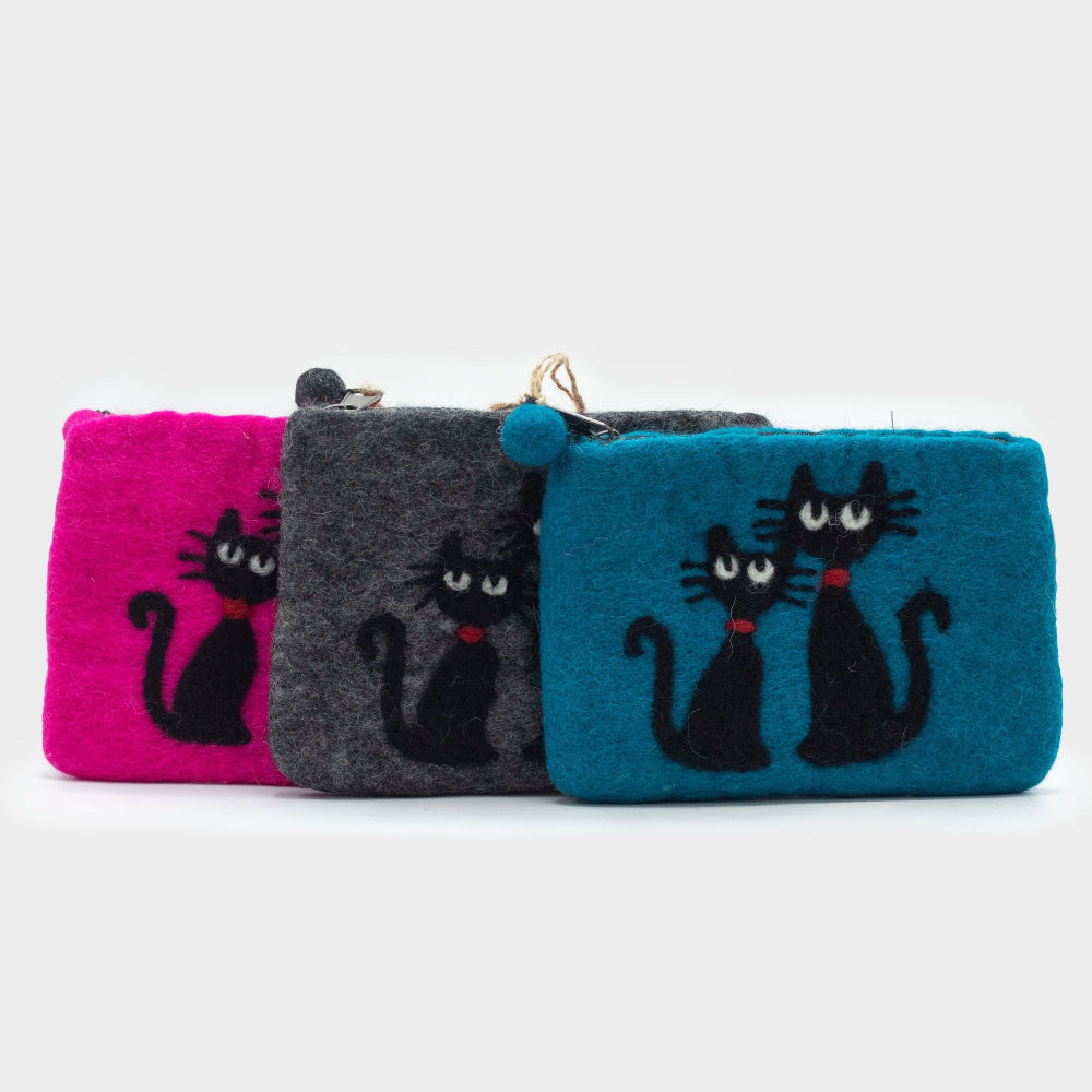Two Cats Natural Felt Zipper Pouch (asst)