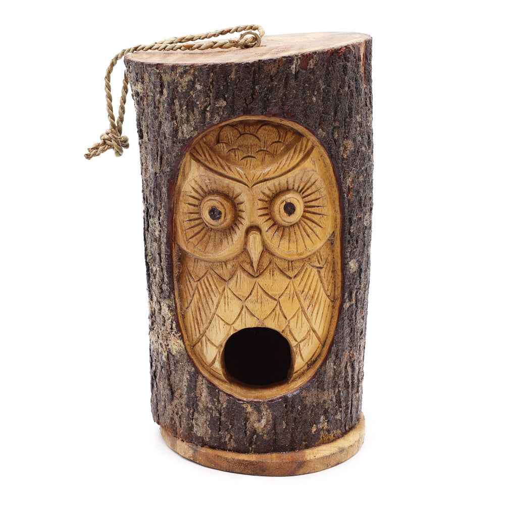 Wise Owl Tree Trunk Bird House