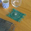 Turquoise Set of 4 Seagrass Fringe Natural Coasters