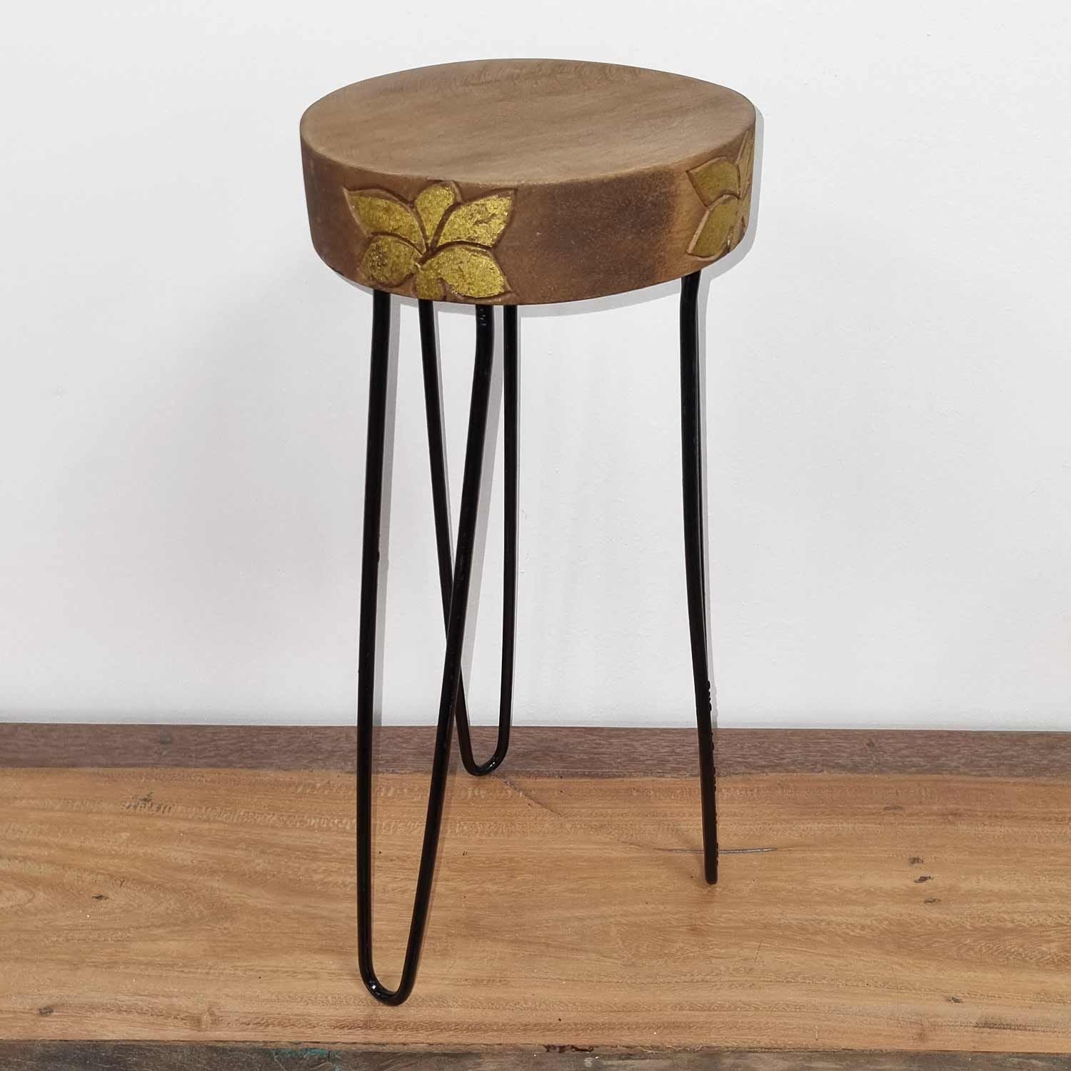 Natural & Gold Wood Plant Stand