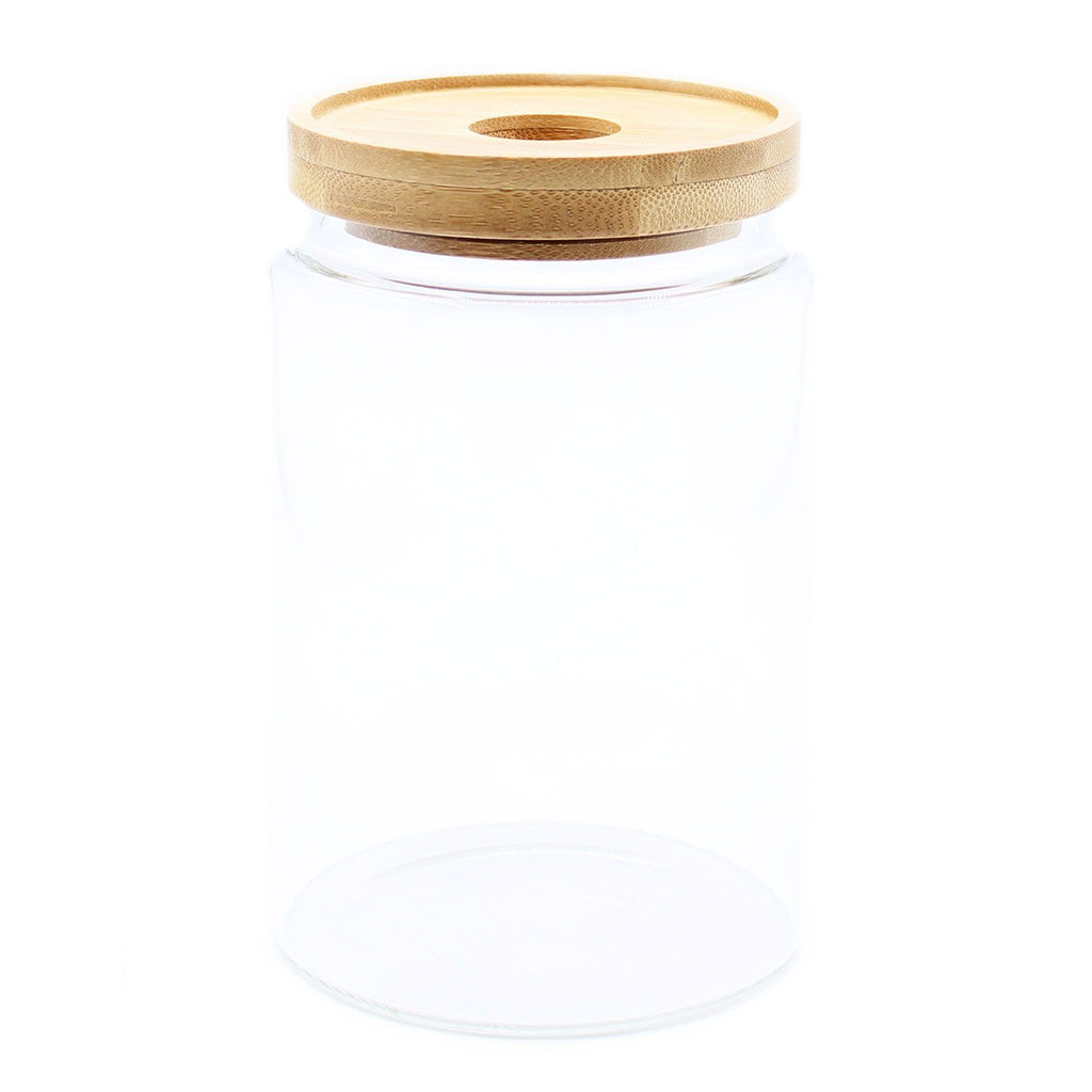 Cottage Bamboo Glass Jar  15cm