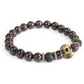 Bronze Skull Blood Stone Gemstone Bracelet