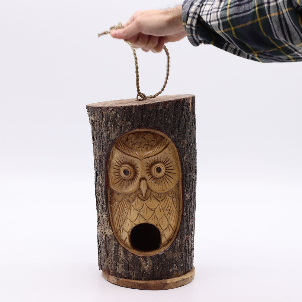 Wise Owl Tree Trunk Bird House