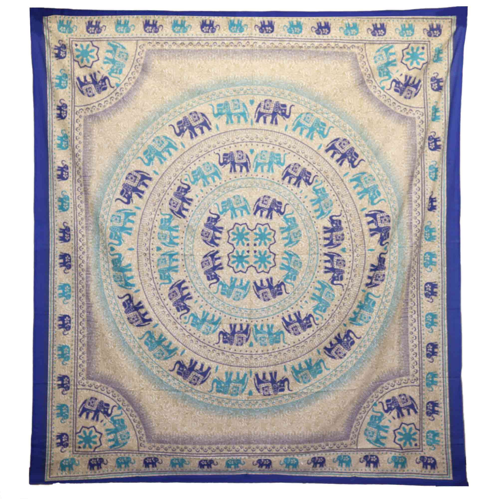 Elephant Mandala Blues Wall Hanging Spread