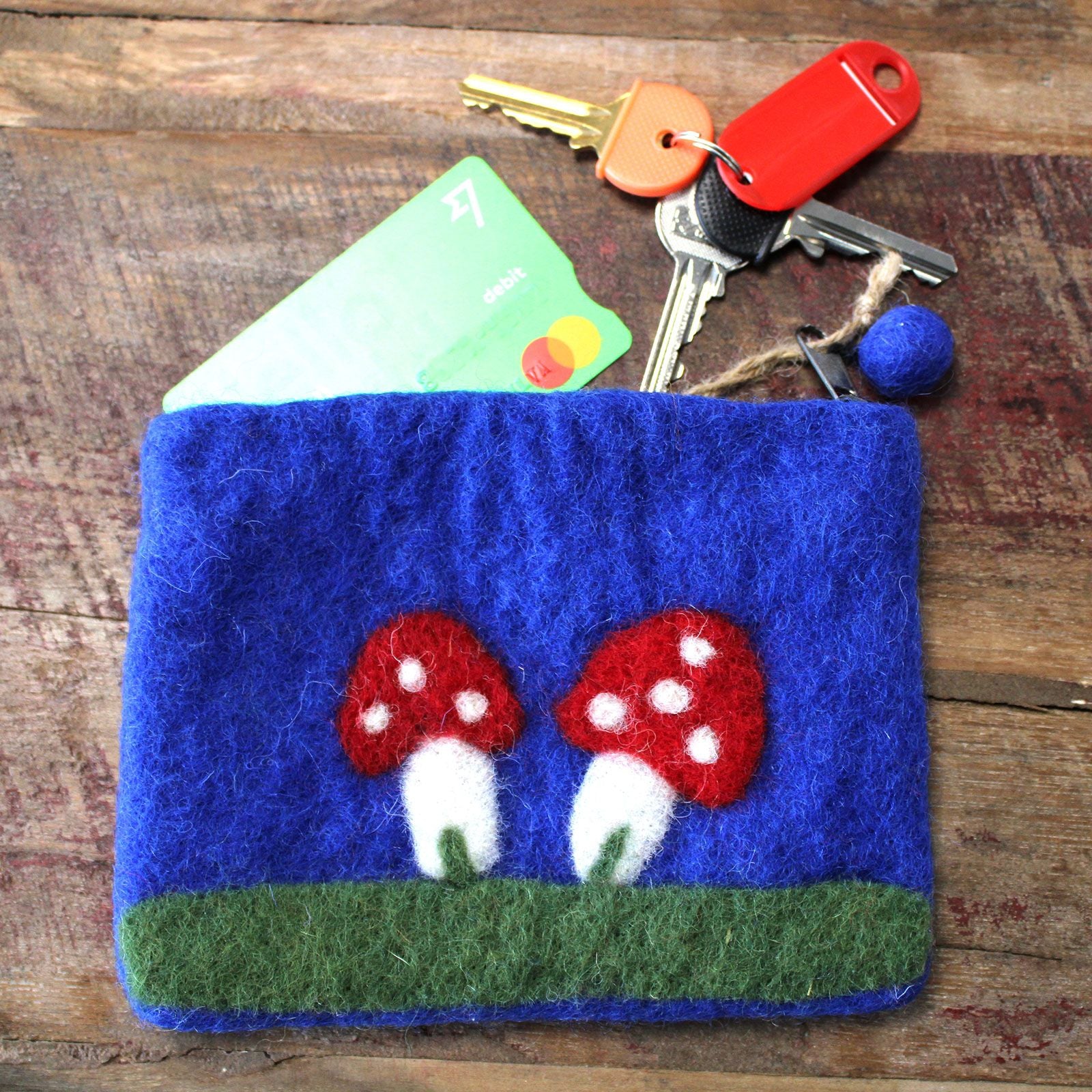 Mystic Mushroom Felt Zipper Pouch | Handmade Wool Pouch from Nepal