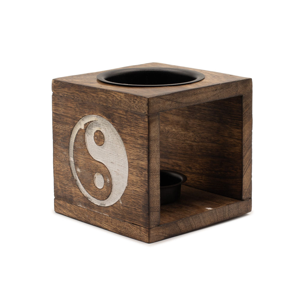 Yin Yang Square Mango Wood Oil Burner