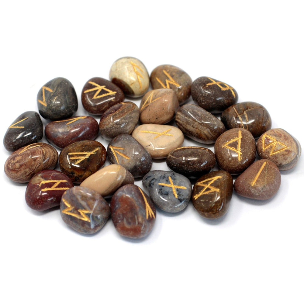 Fancy Jasper Runes Stone Set in Pouch