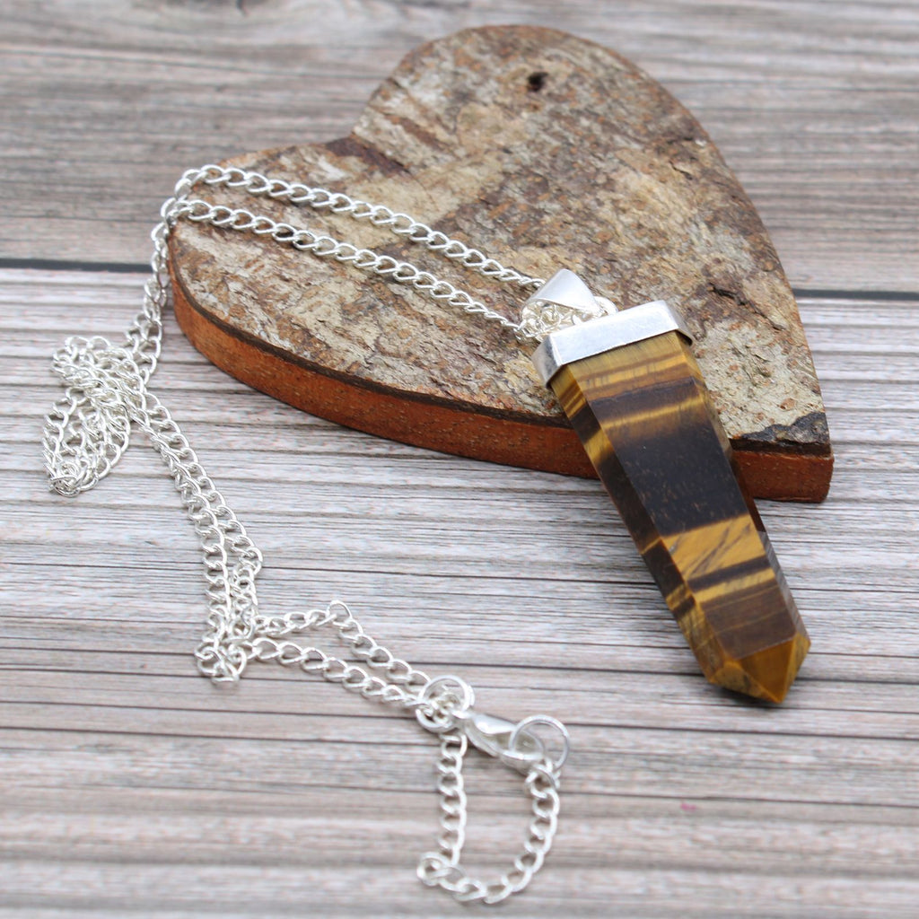 Tiger Eye Gemstone Flat Pencil Pendant