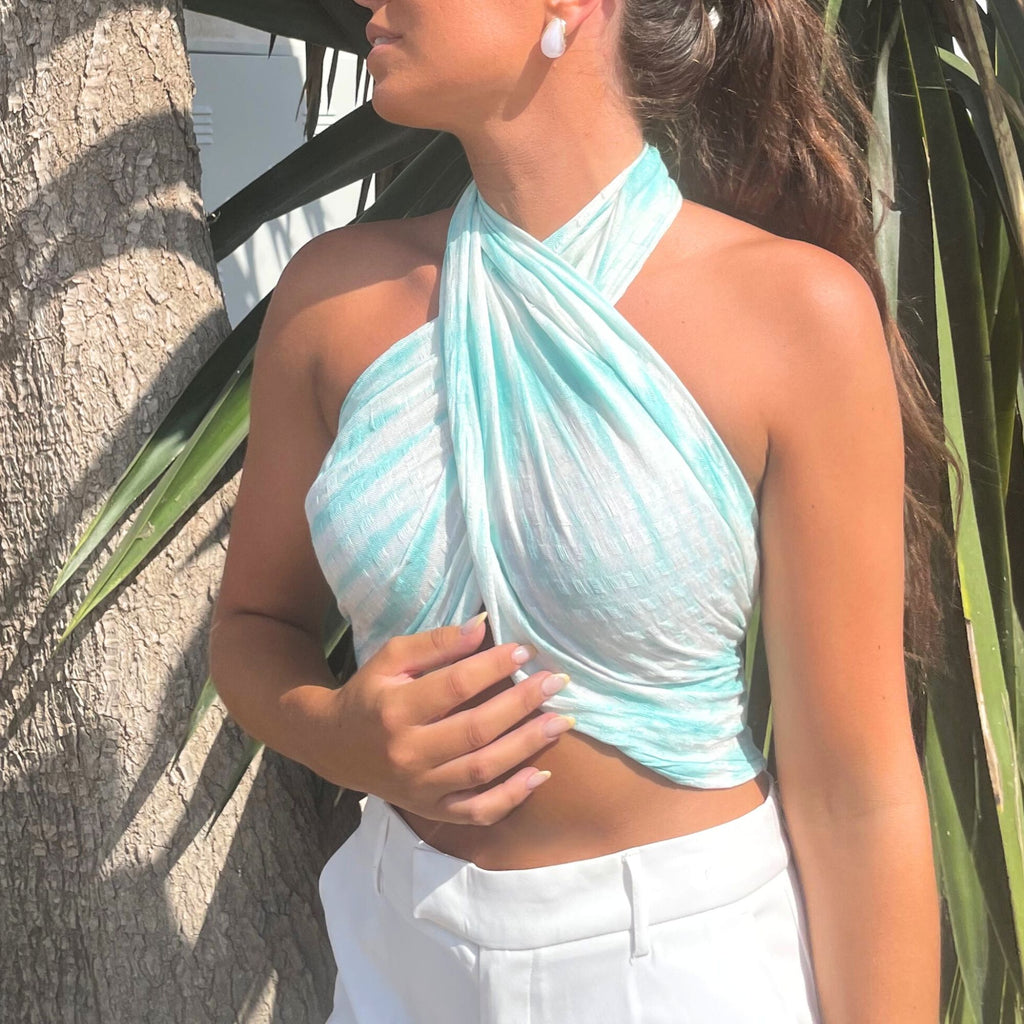 Teal Stripes & Motif Boho Java Art Stole Scarf