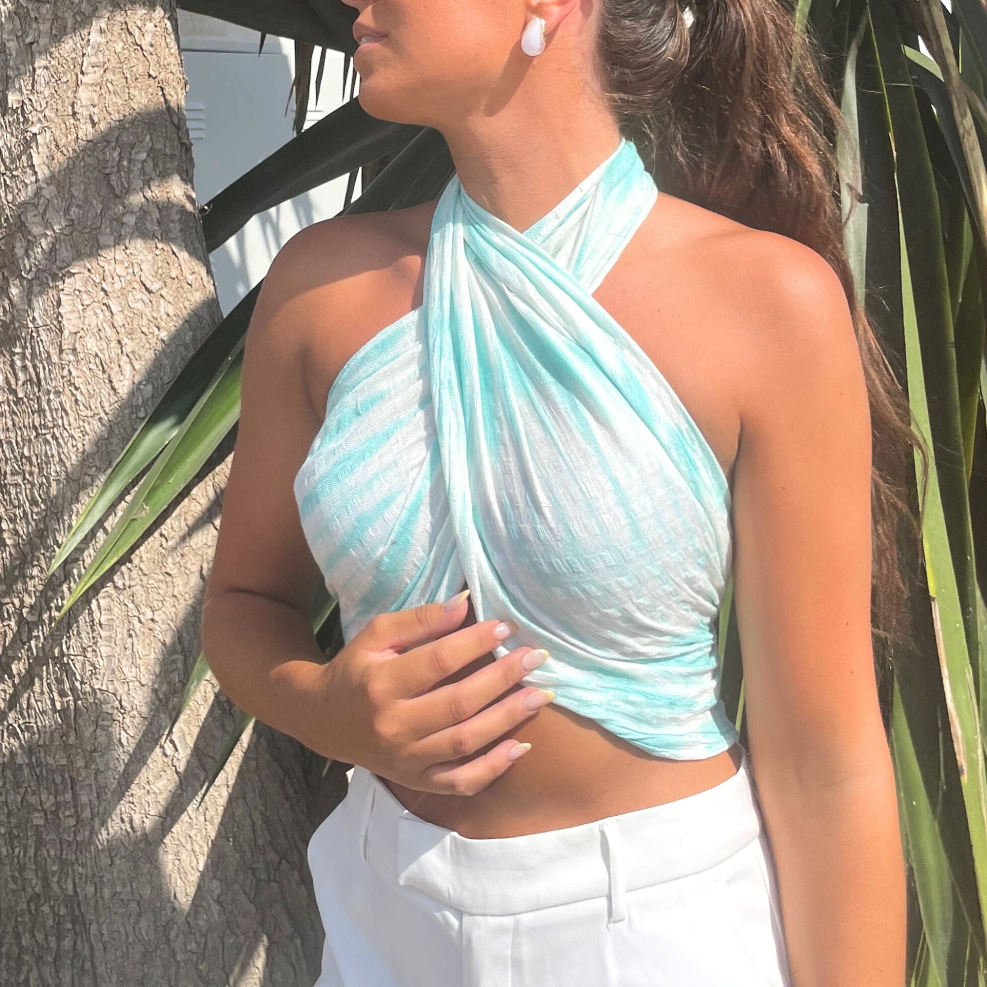 Teal Stripes & Motif Boho Java Art Stole Scarf