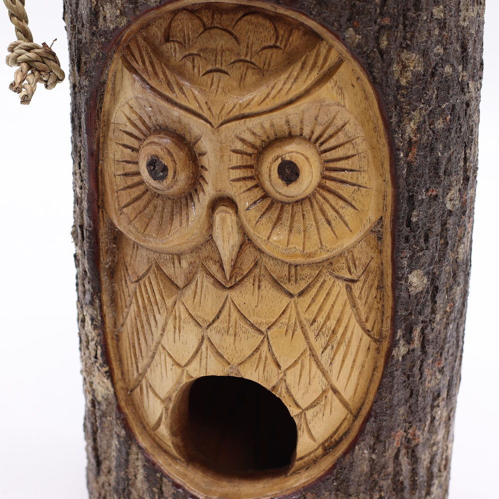 Wise Owl Tree Trunk Bird House