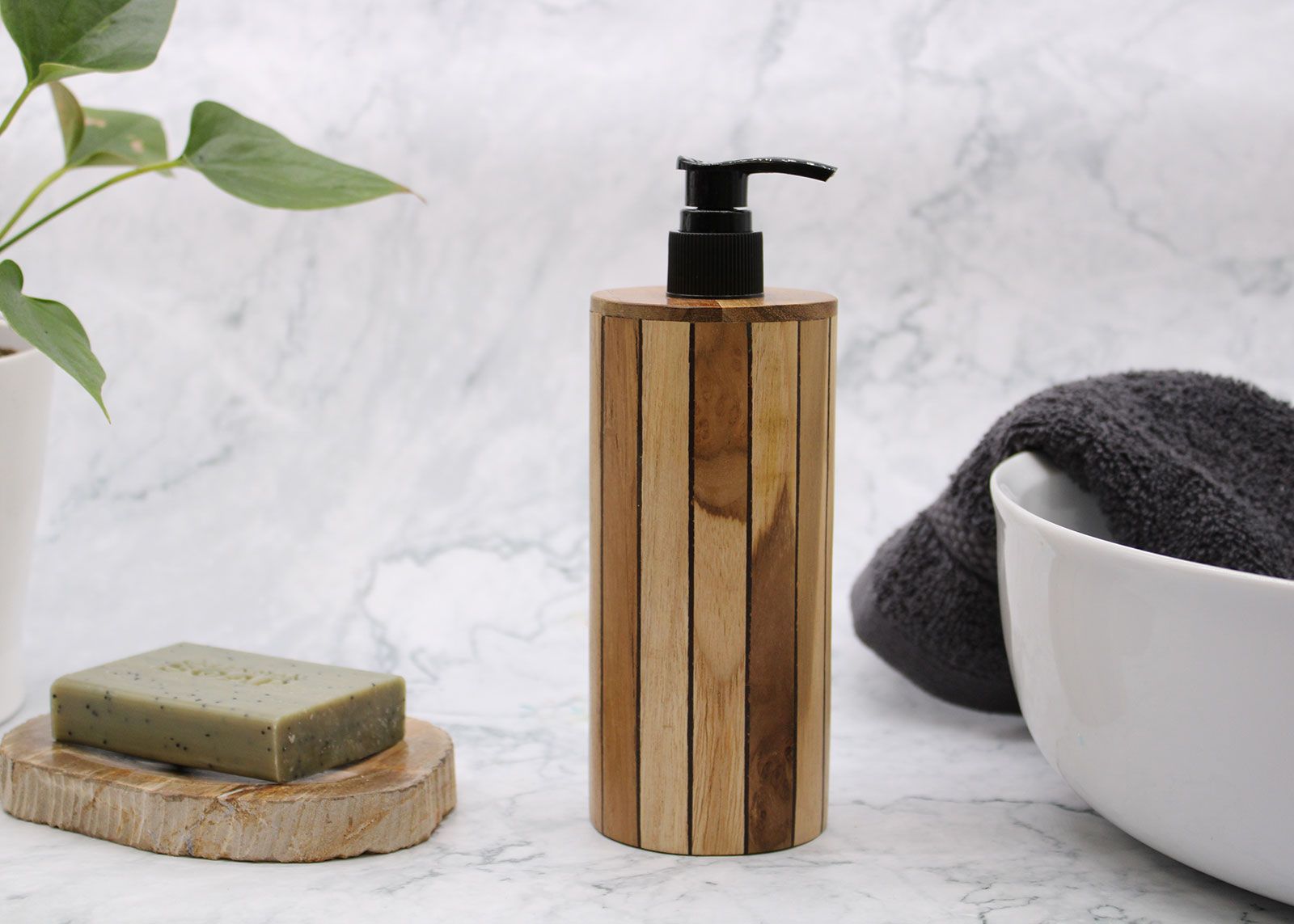 Round Natural Teakwood Soap Dispenser