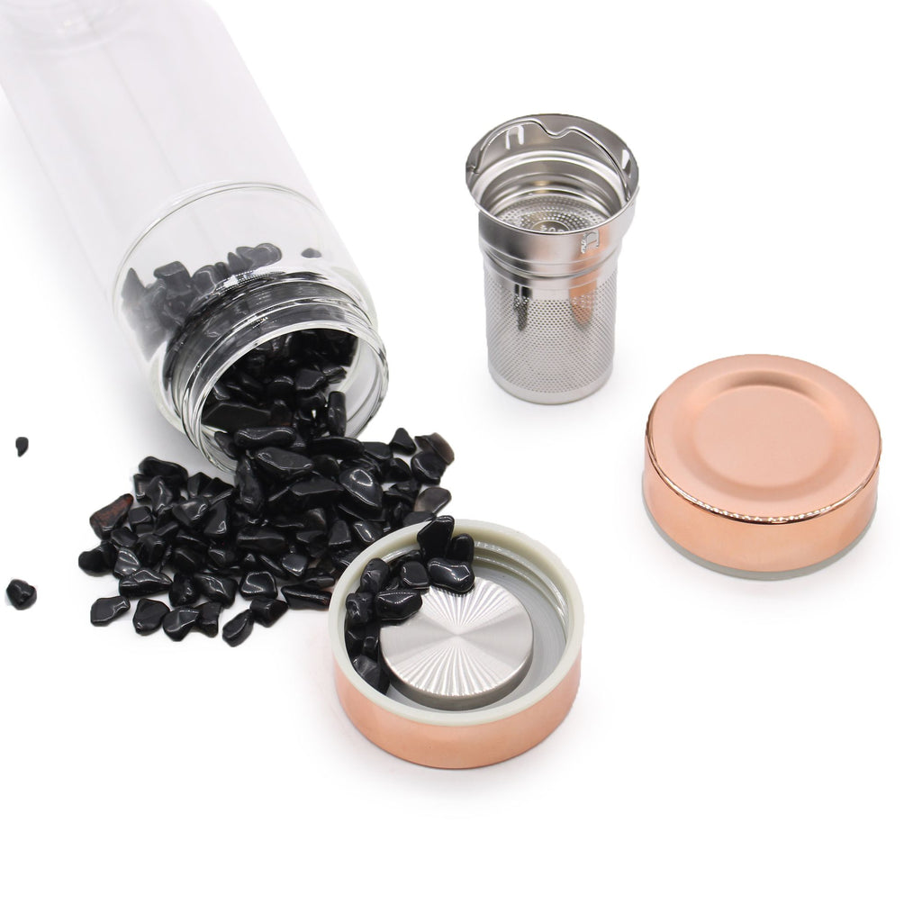 Rose Quartz Rose Gold Crystal Glass Tea Infuser Bottle