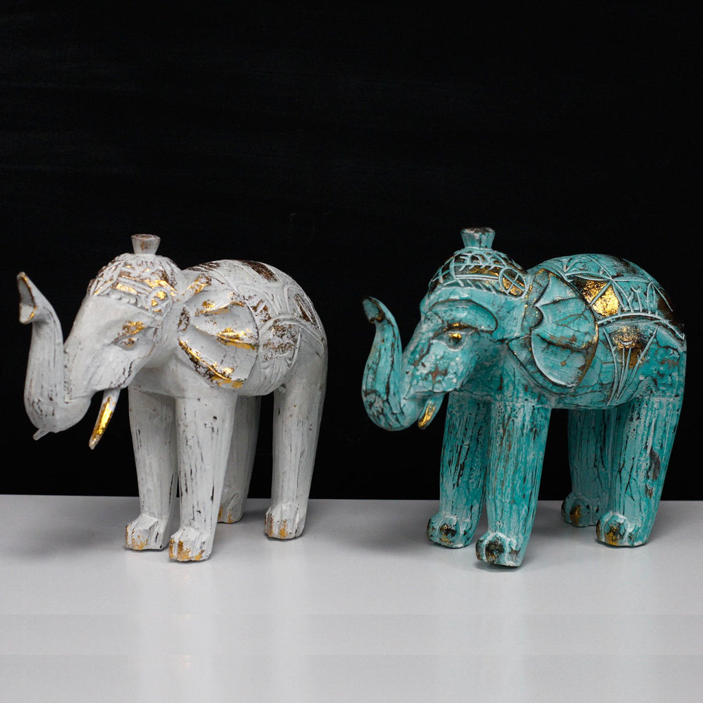White Gold Wood Carved Elephant
