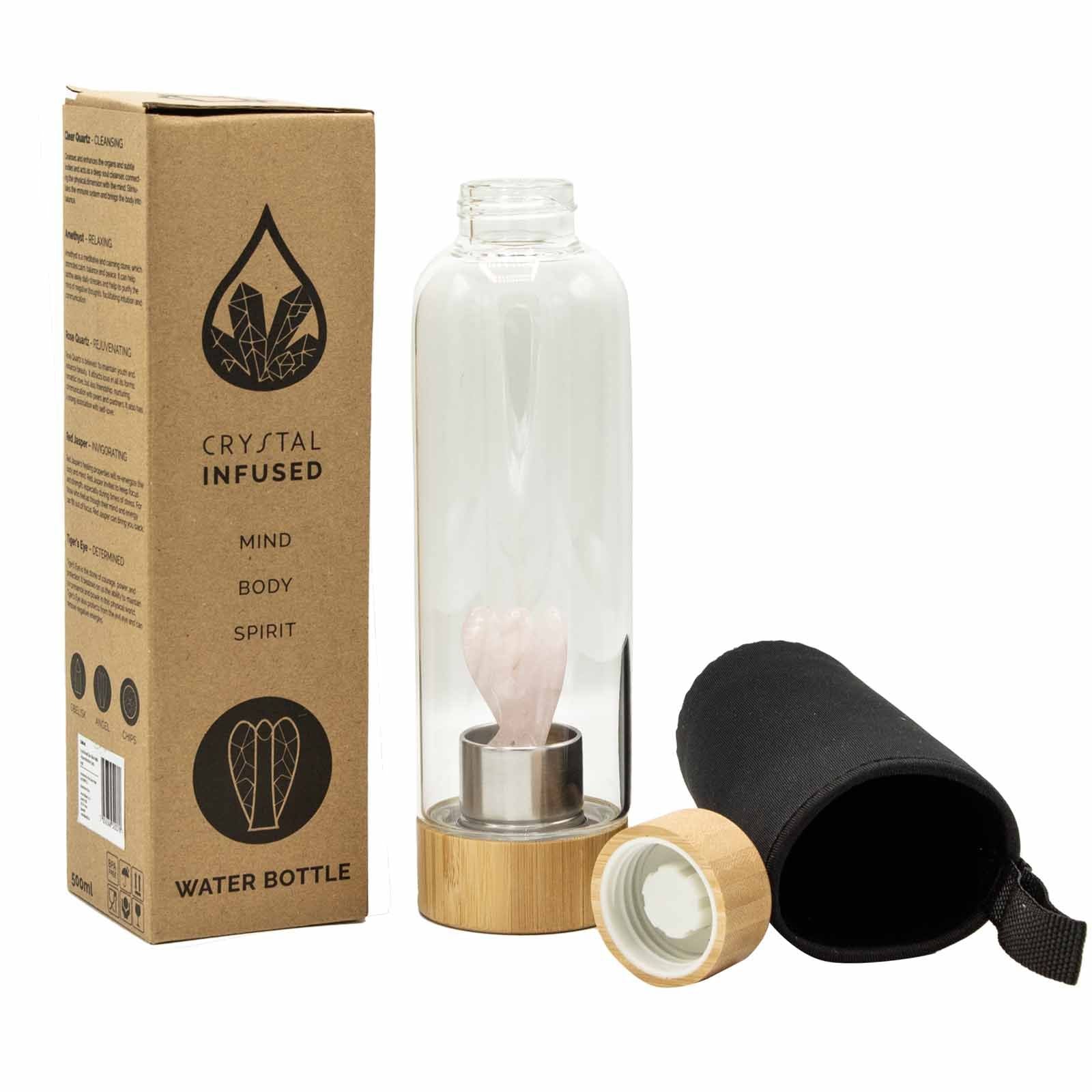 Angel Rejuvenating Rose Quartz Crystal Infused Glass Water Bottle