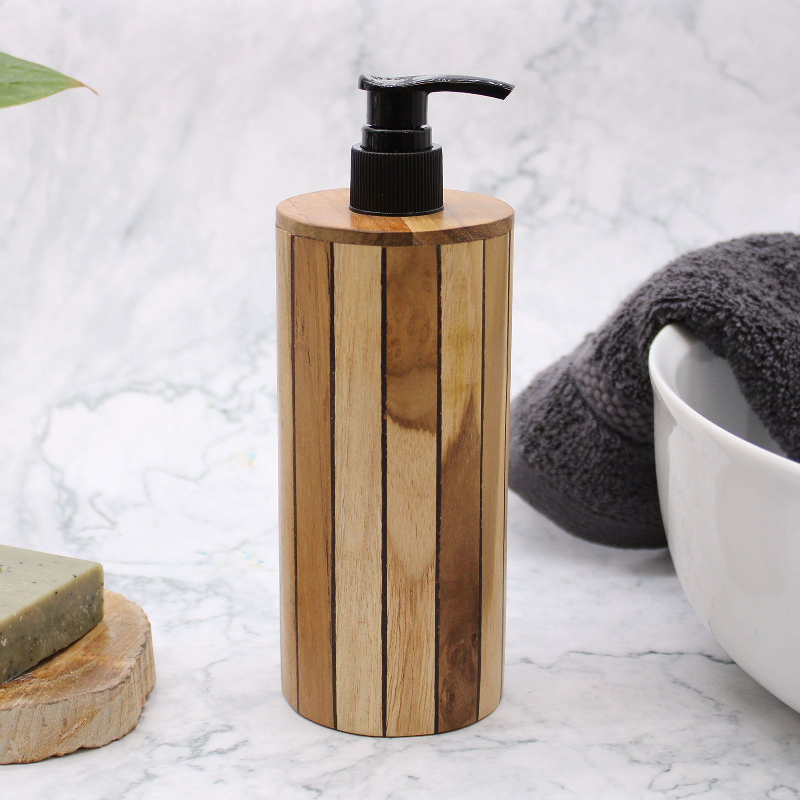 Round Natural Teakwood Soap Dispenser