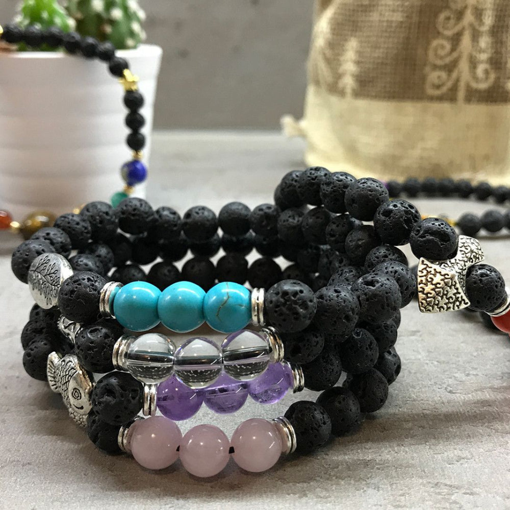 Hamsa Chakra Lava Stone Bracelet