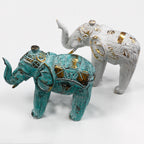 White Gold Wood Carved Elephant