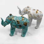 Turquoise Gold Wood Carved Elephant