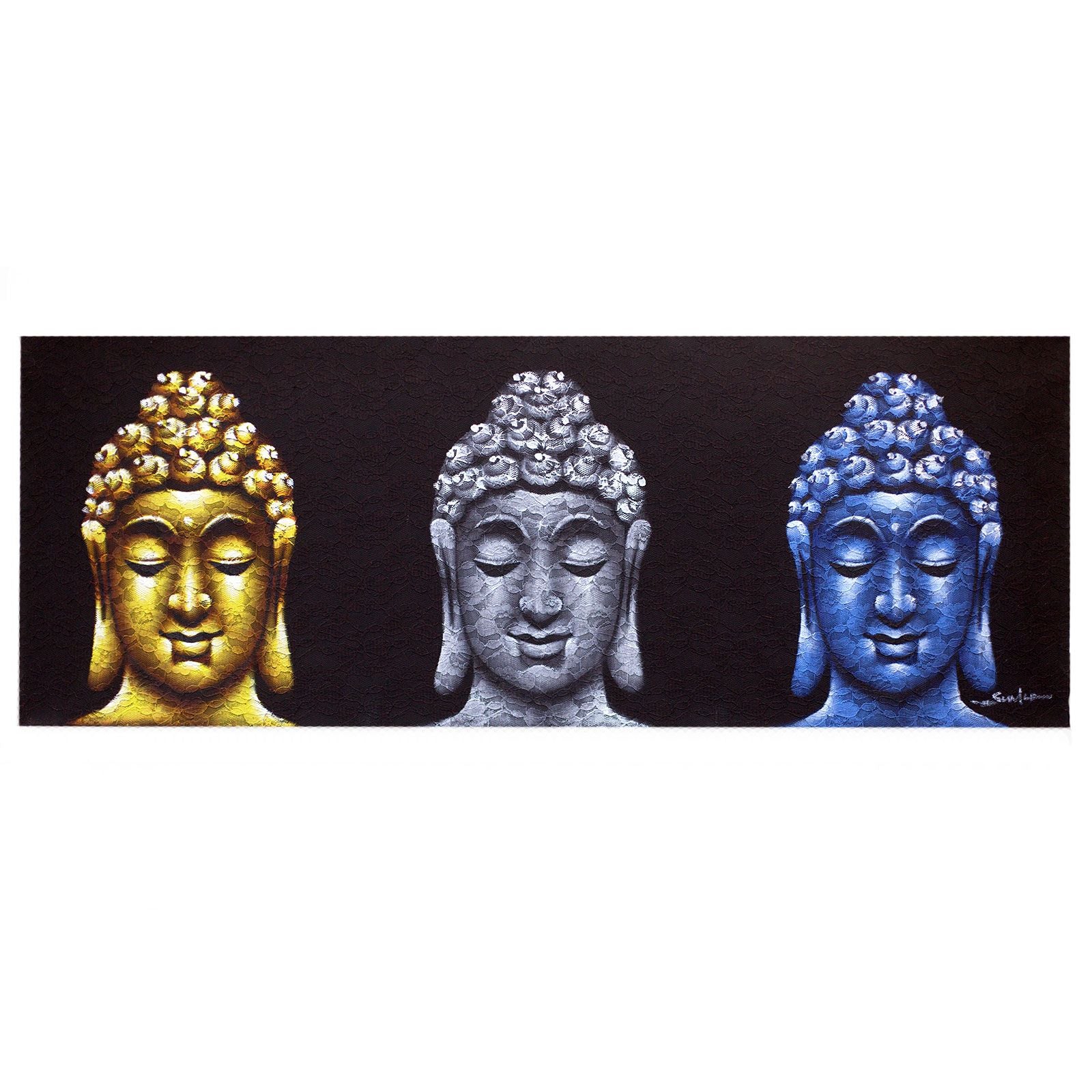 Three Heads Black Buddha Painting