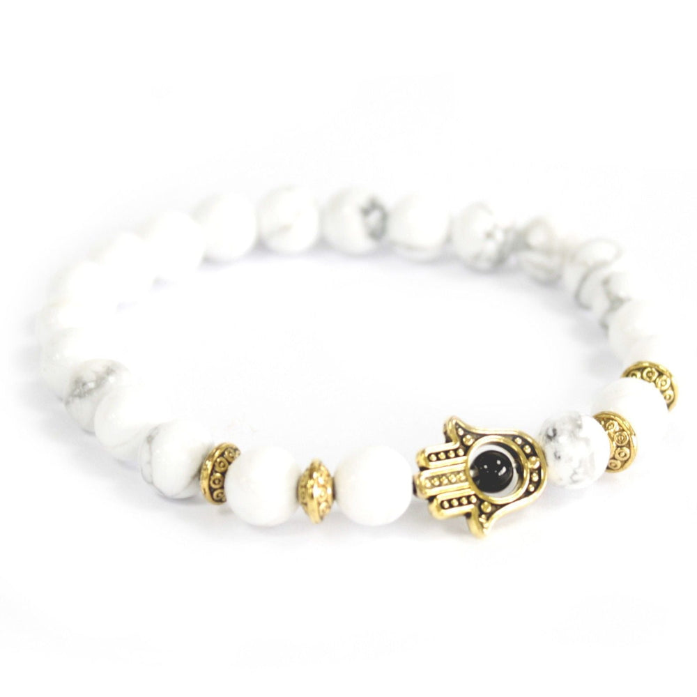 Gold Hamsa White Stone Gemstone Bracelet