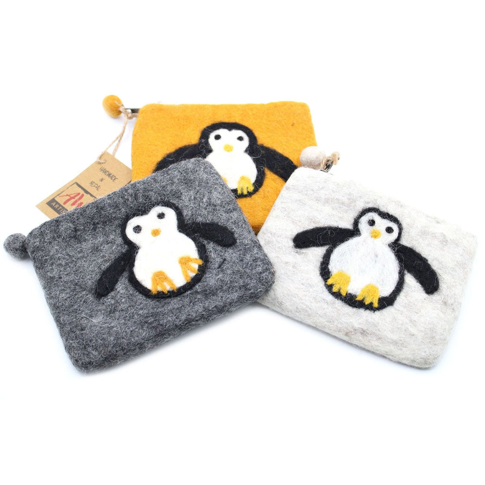 Cute Penguin Natural Felt Zipper Pouch (asst)
