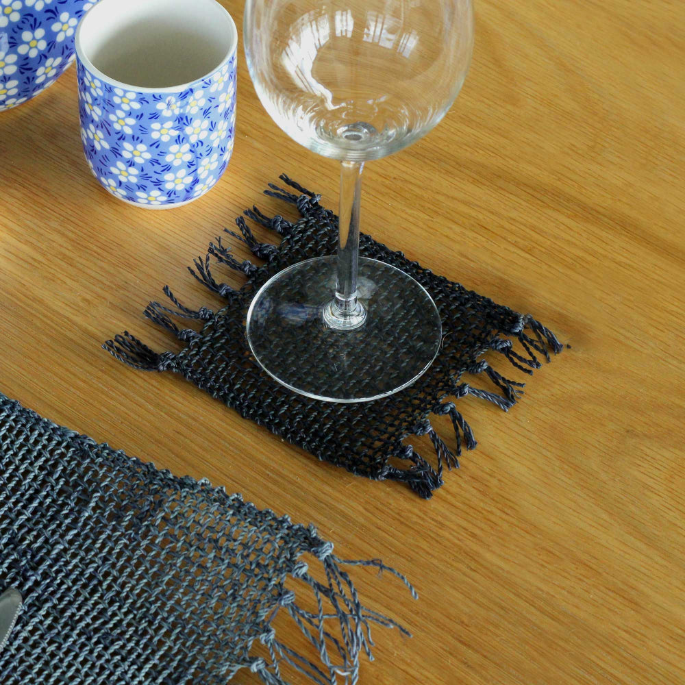 Black Set of 4 Seagrass Fringe Natural Coasters
