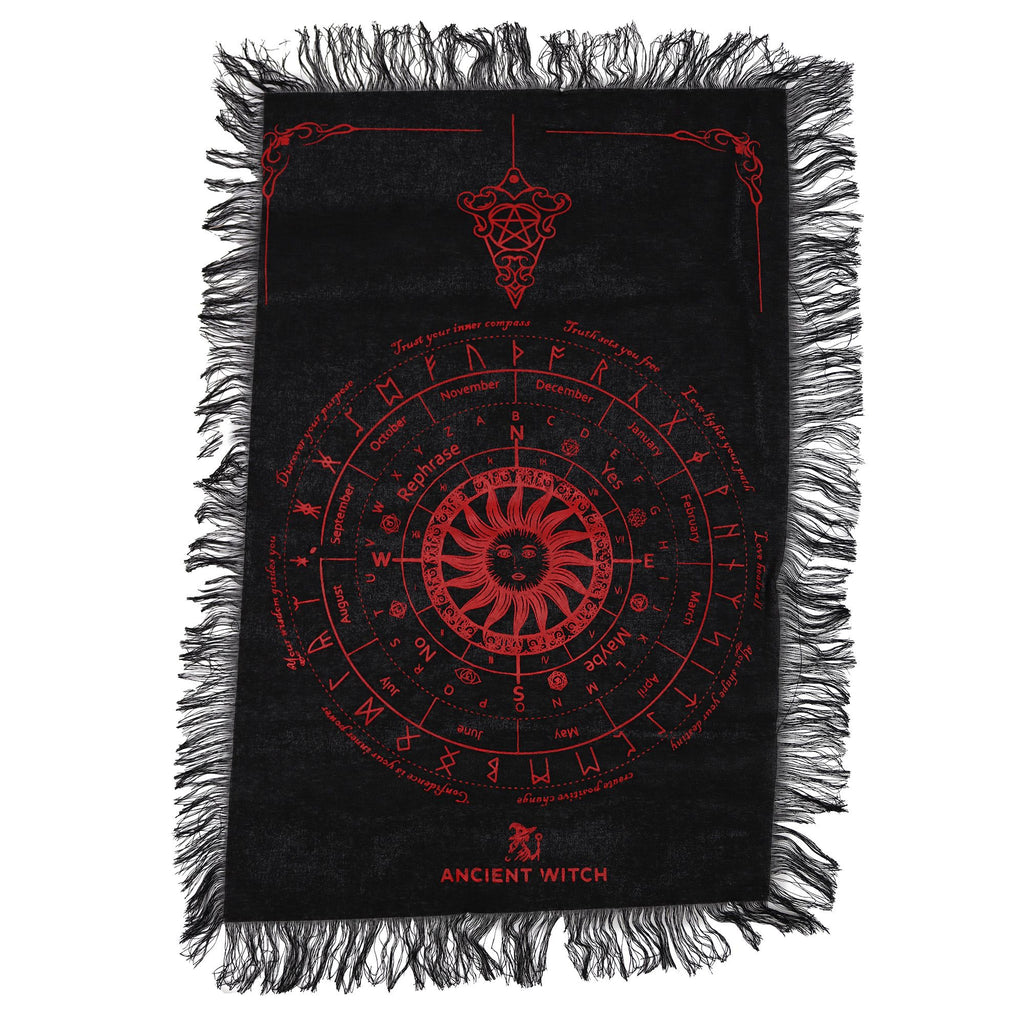 Sun Face Pendulum Divination Cloth | Black & Blood Red | Ancient Witch