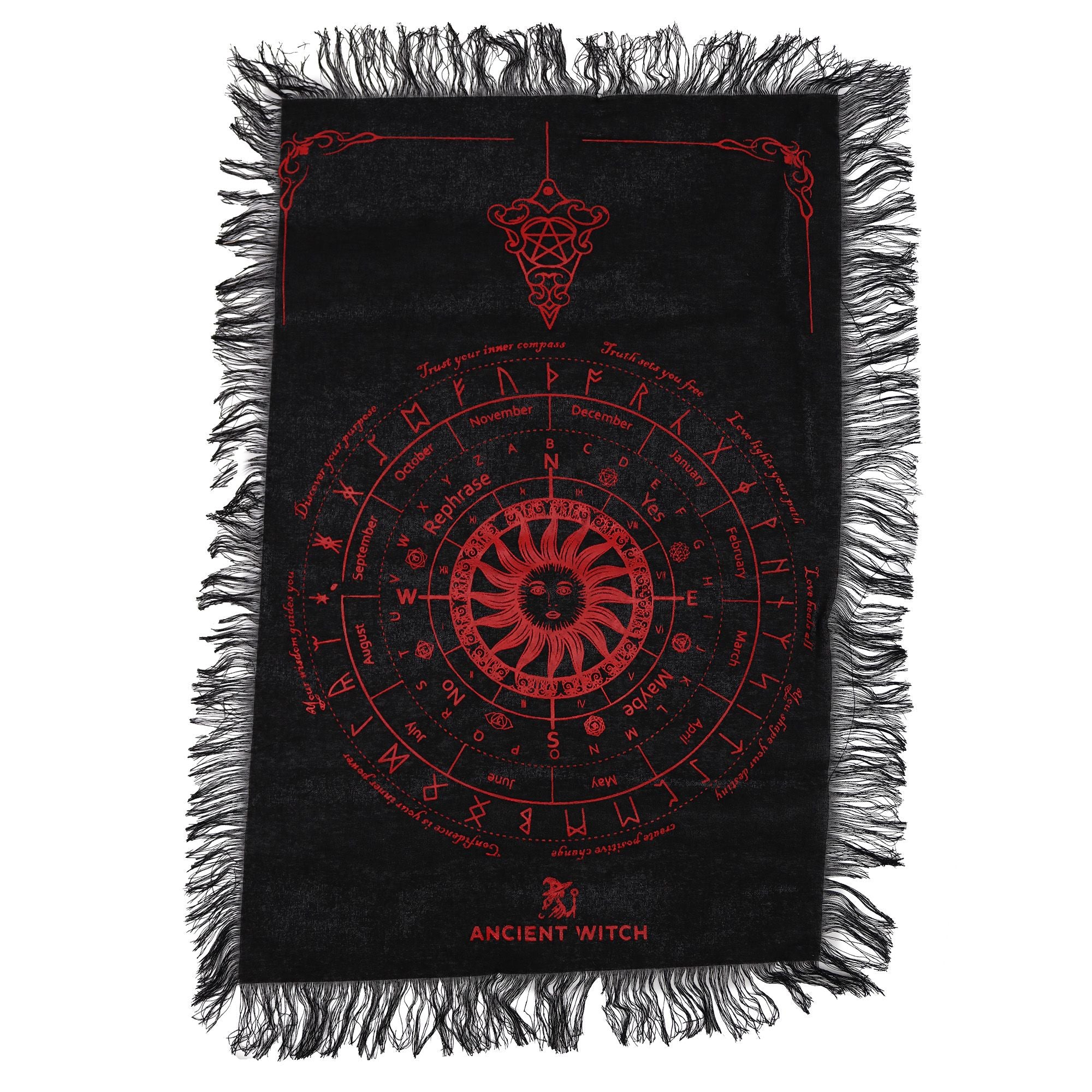 Sun Face Pendulum Divination Cloth | Black & Blood Red | Ancient Witch