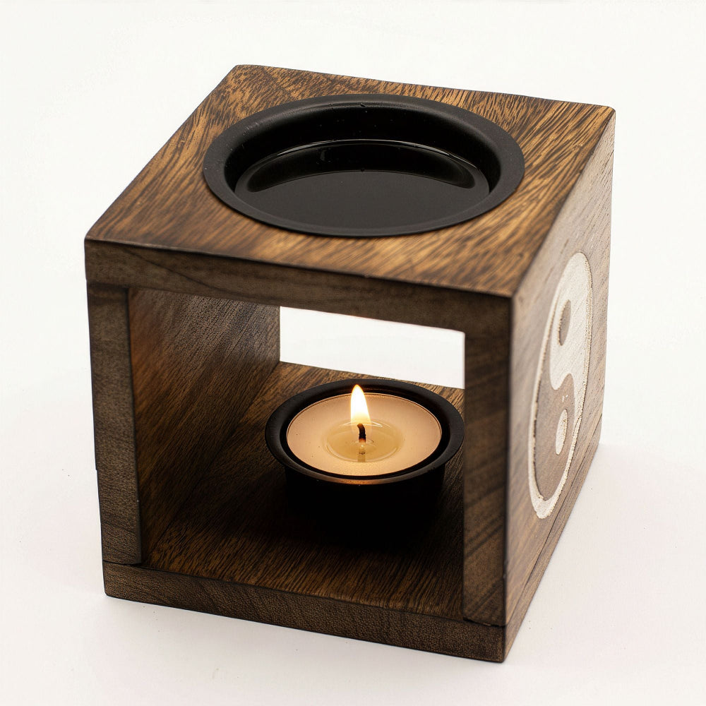 Yin Yang Square Mango Wood Oil Burner