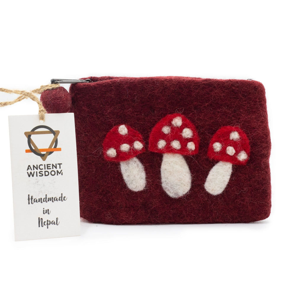 Wild Mushrooms Natural Felt Zipper Pouch (asst)