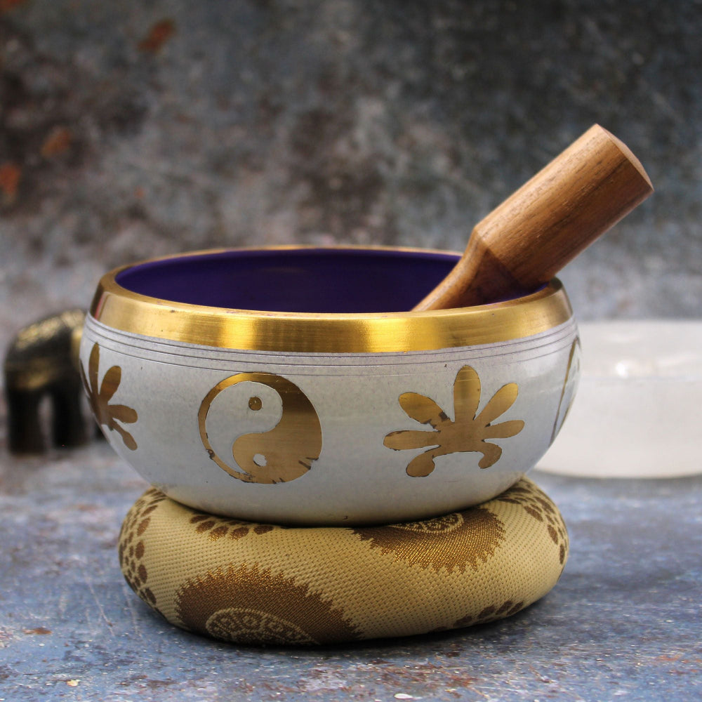 Yin & Yang White/Purple Singing Bowl Set 14cm