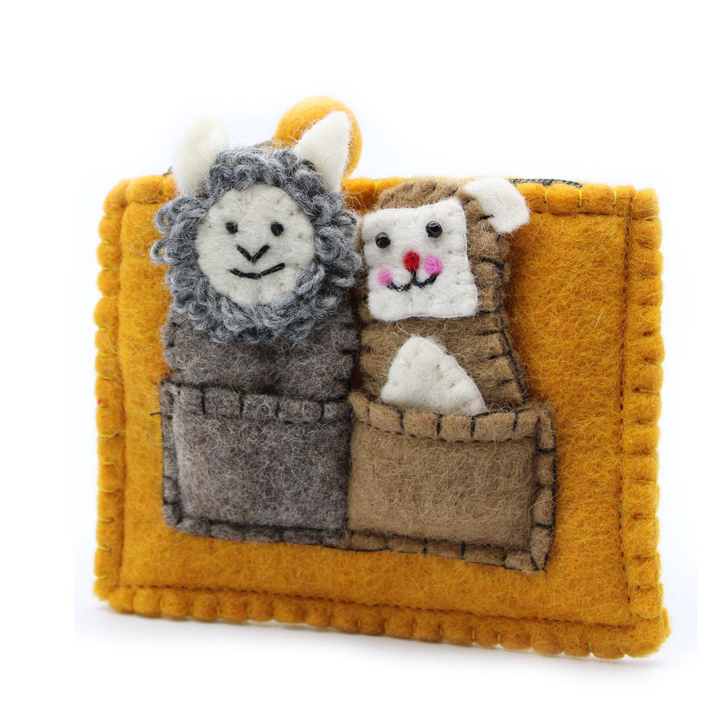 Bear & Sheep Felt Pouch with Finger Puppets | Handmade in Nepal