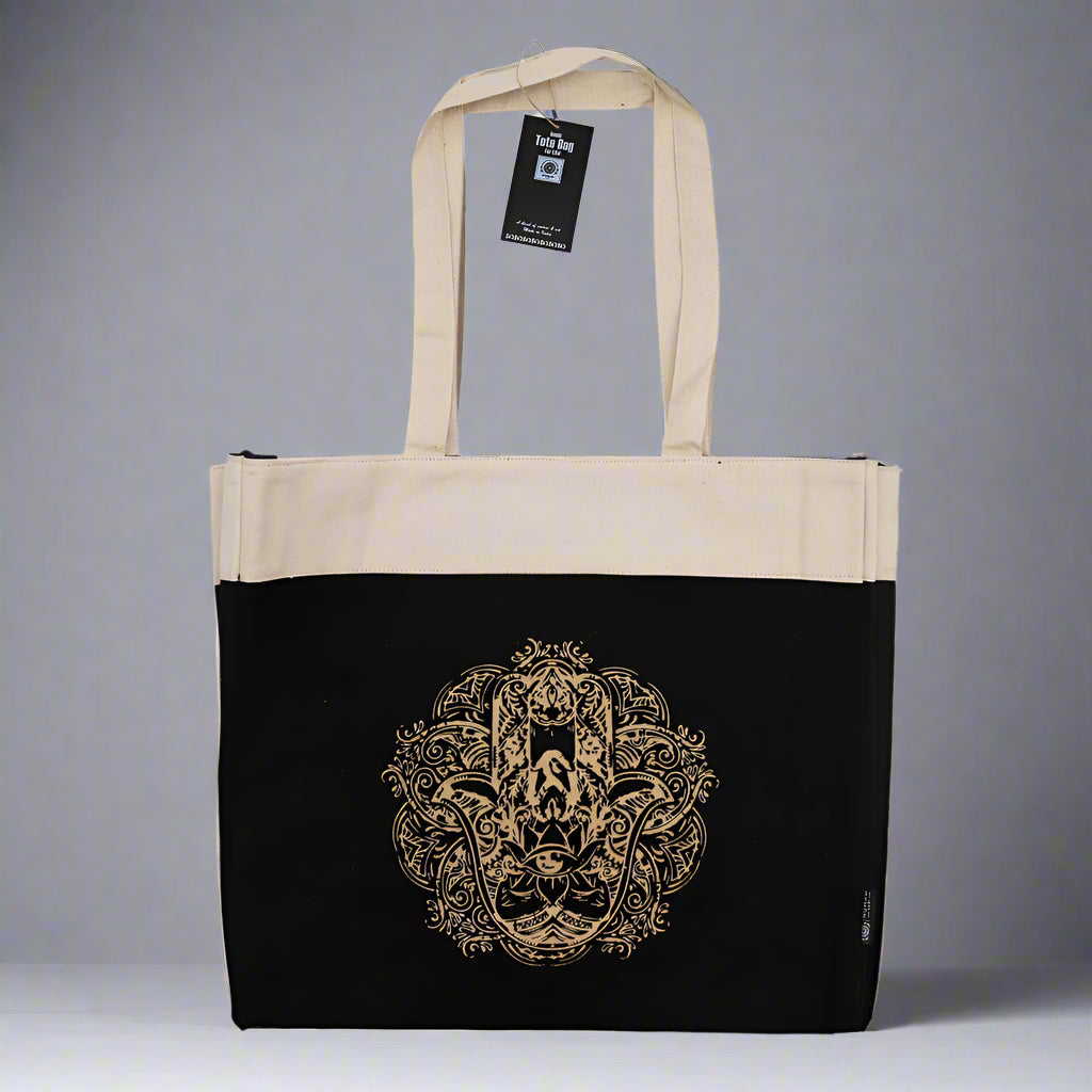 Freedom Hamsa Oversized Tote Bag Chocolate Stonewash