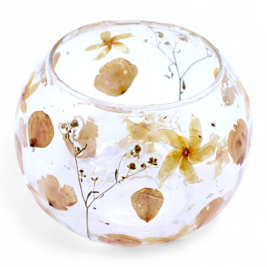 Rosa  Natural Floral Glass Large Bowl Candle Holder