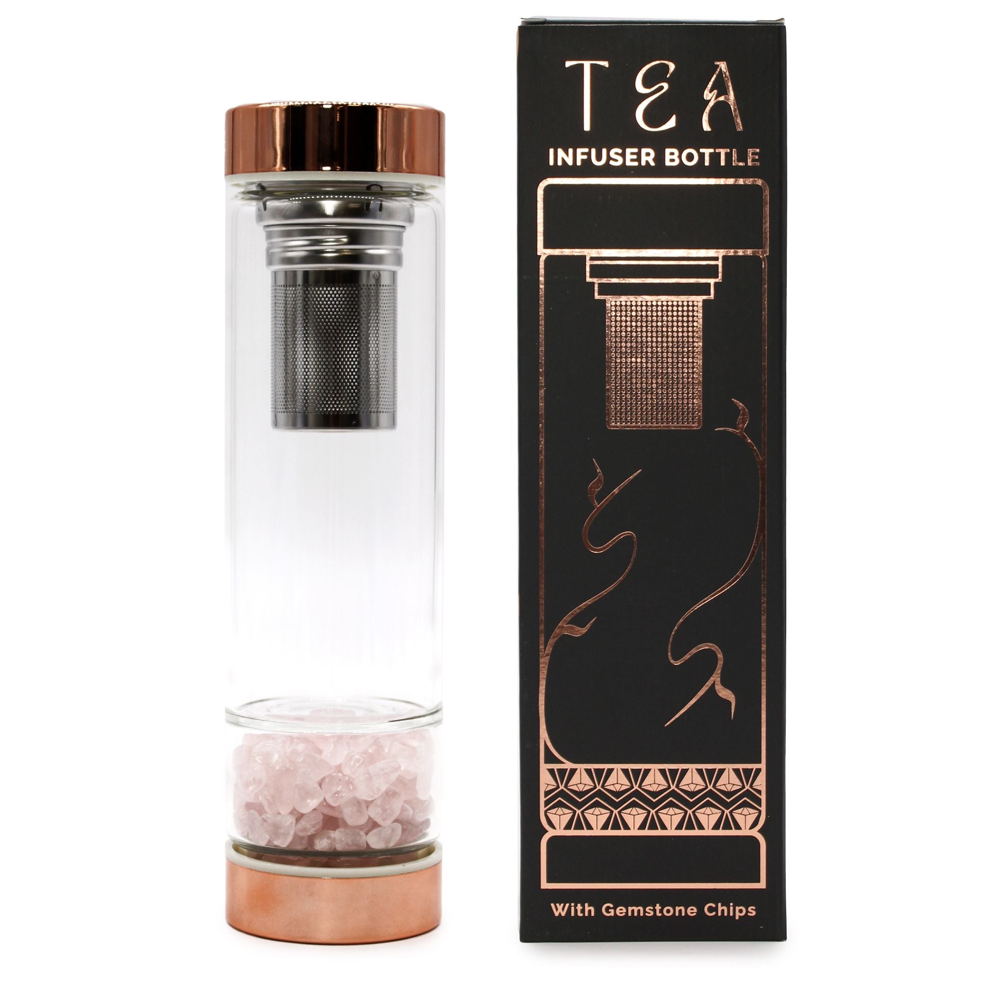 Rose Quartz Rose Gold Crystal Glass Tea Infuser Bottle